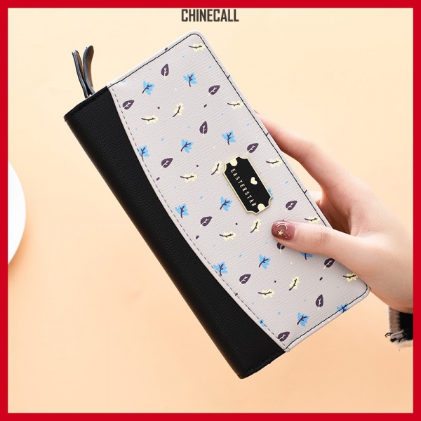 Women'S Long Wallet Fashion Student Stitching Three-Fold Coin Purse Card Holder