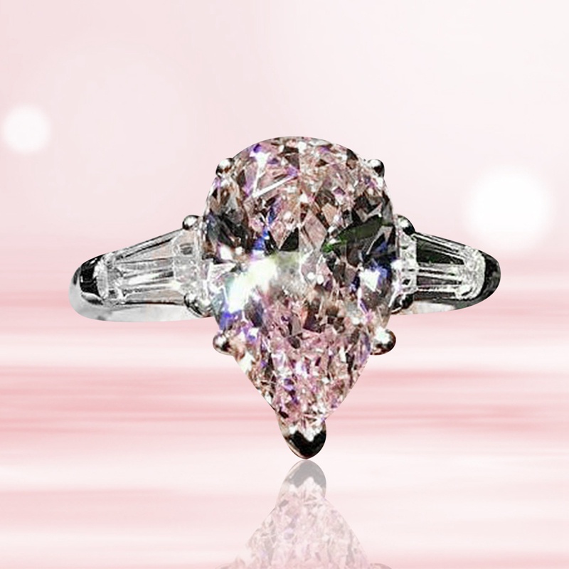 Nhẫn Đính Hôn Nữ Mặt Đá Zircon Màu Hồng Ngọc Trai Sang Trọng