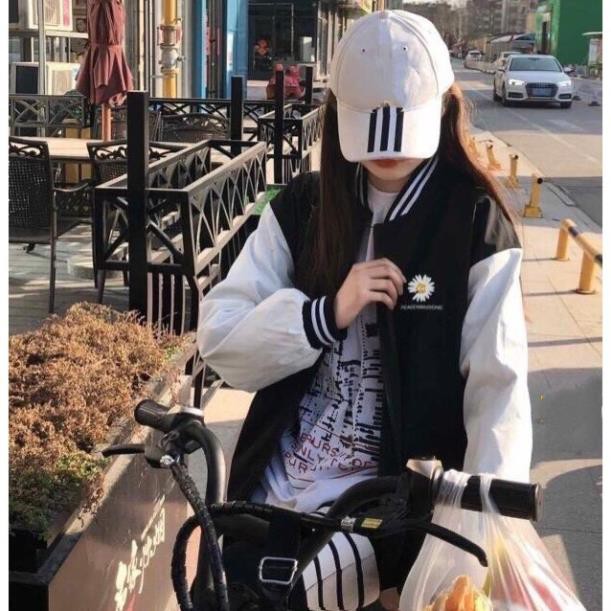 ÁO KHOÁC HOA CÚC PEACEMINUSONE SỌC VIỀN 2 KIỂU - BOMBER JACKET THÊU HOA SỌC RAGLAN TRẮNG ĐEN HOT | BigBuy360 - bigbuy360.vn