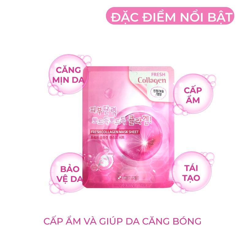 [Lẻ Miếng] Mặt nạ giấy collagen dưỡng trắng da dưỡng ẩm chiết xuất từ tính chất Collagen 3W Clinic Hàn Quốc 23ml