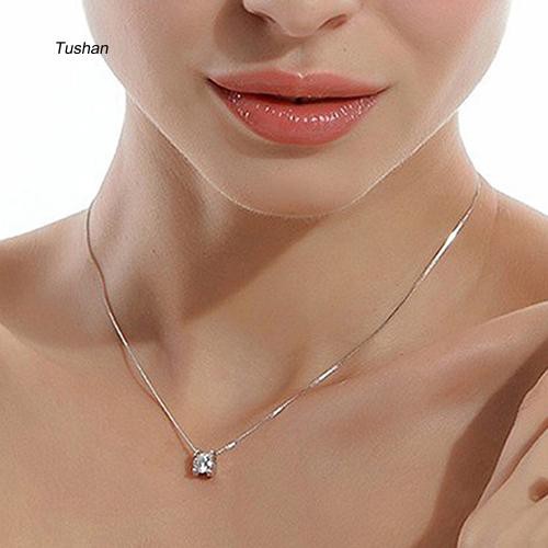 TUSH_Women Cubic Zirconia Pendant Silver Plated Drop for Necklace Chain Jewelry Gift