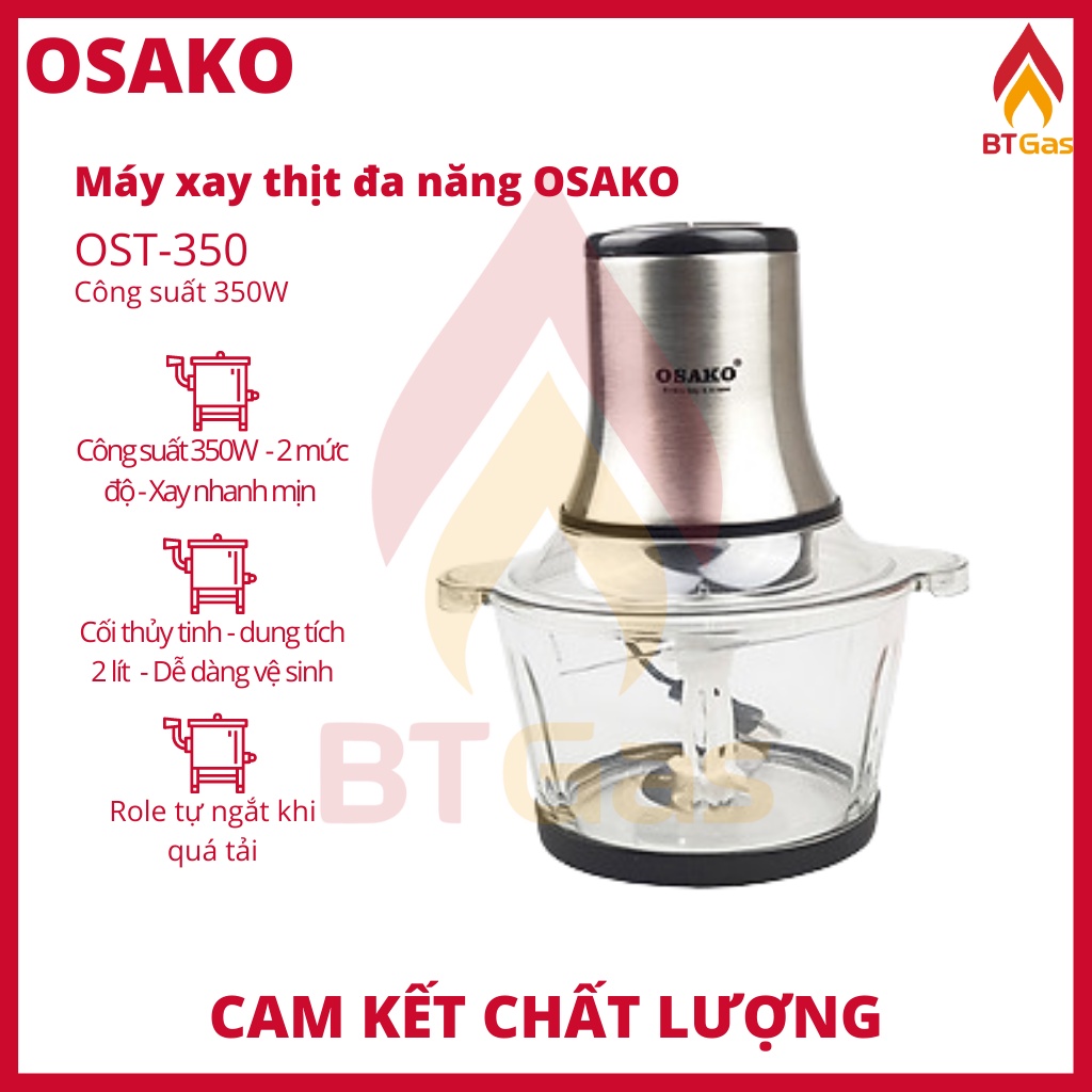 [Mã ELHA22 giảm 6% đơn 300K] Máy xay thịt cối thủy tinh, dao inox, máy xay thịt đa năng công suất 350W OSAKO OST-350