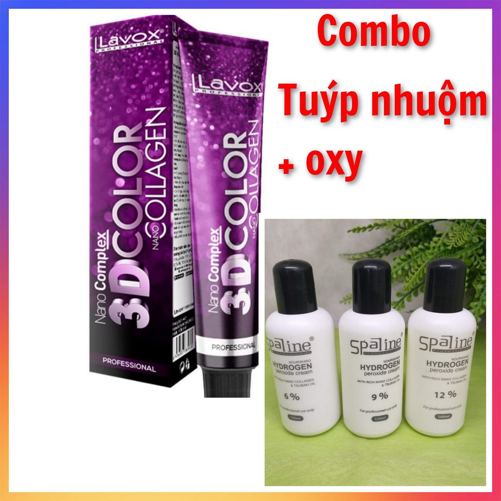 "THUỐC NHUỘM TÓC MÀU XANH THAN-Thuốc nhuộm tóc LAVOX 3D  Nano Collagen siêu dưỡng+tặng kèm oxy trợ nhuộm và bao tay"