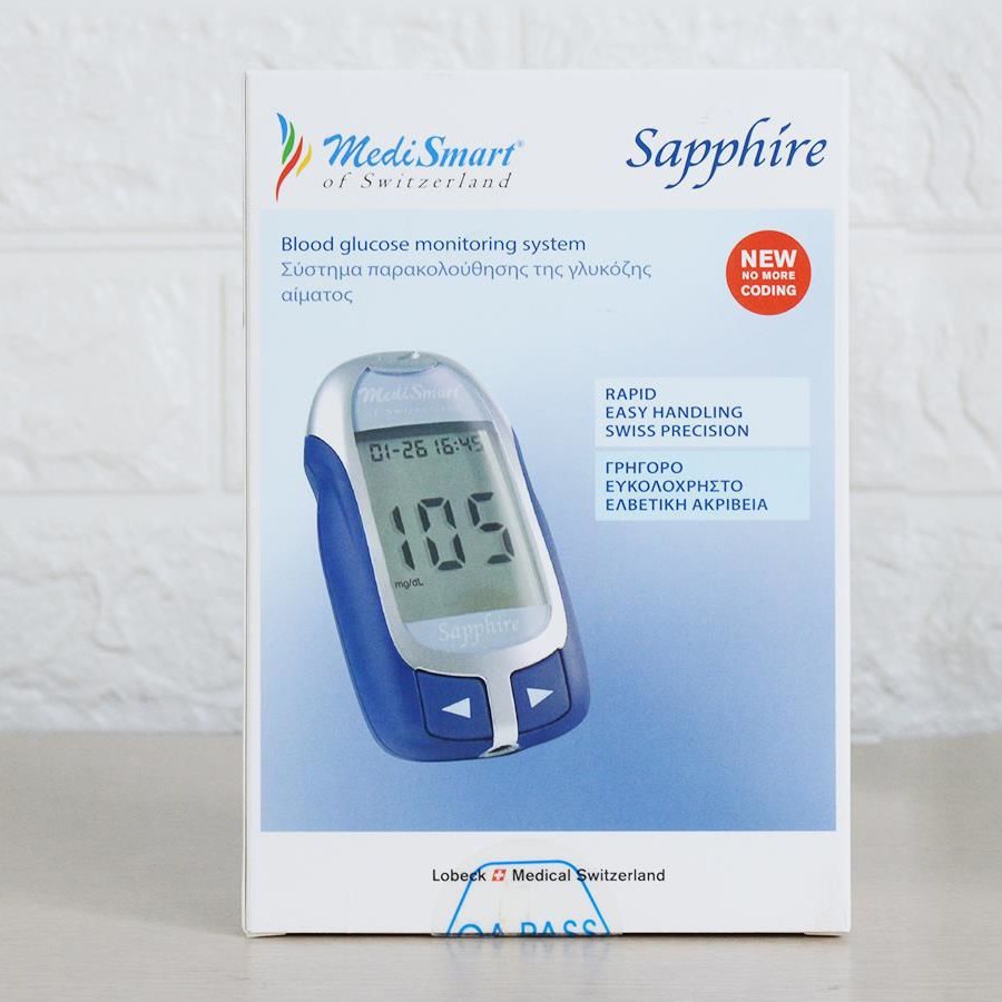 ✅ Máy Đo Đường Huyết: MediSmart Sapphire (Trọn Bộ 50 Que, 50 Kim, Tặng CỒN) -VT0587 | Y Tế Vạn Thành