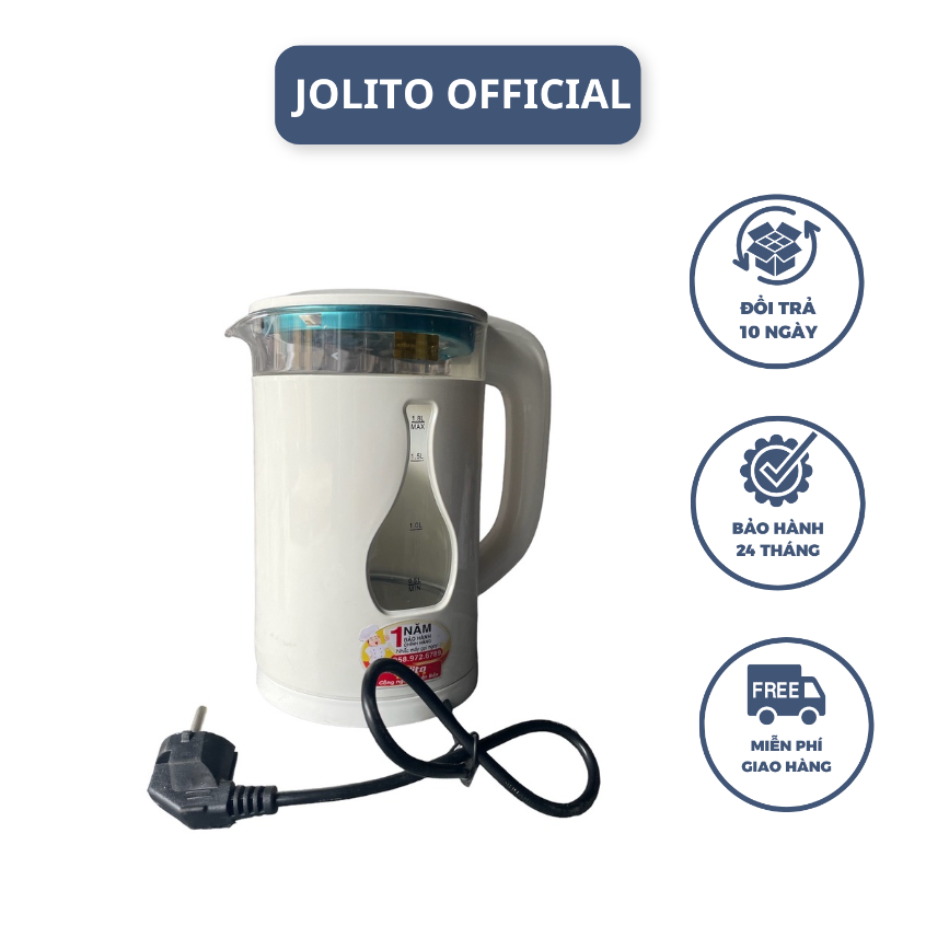 Ấm đun nước siêu tốc thủy tinh cao cấp JOLITO hai màu (trắng/ đen) cách nhiệt thông minh dung tích lớn - Hàng chính hãng
