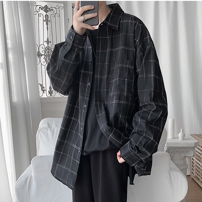 Áo sơ mi khoác unisex oversize, full size M - 5XL, họa tiết kẻ caro phong cách Hàn Quốc