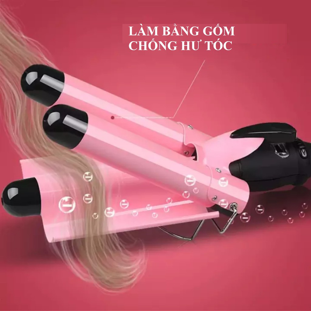 Máy làm tóc tự động mini uốn tóc xoăn sóng nước 3 trục lọn to gợn sóng bảo hành 30 ngày