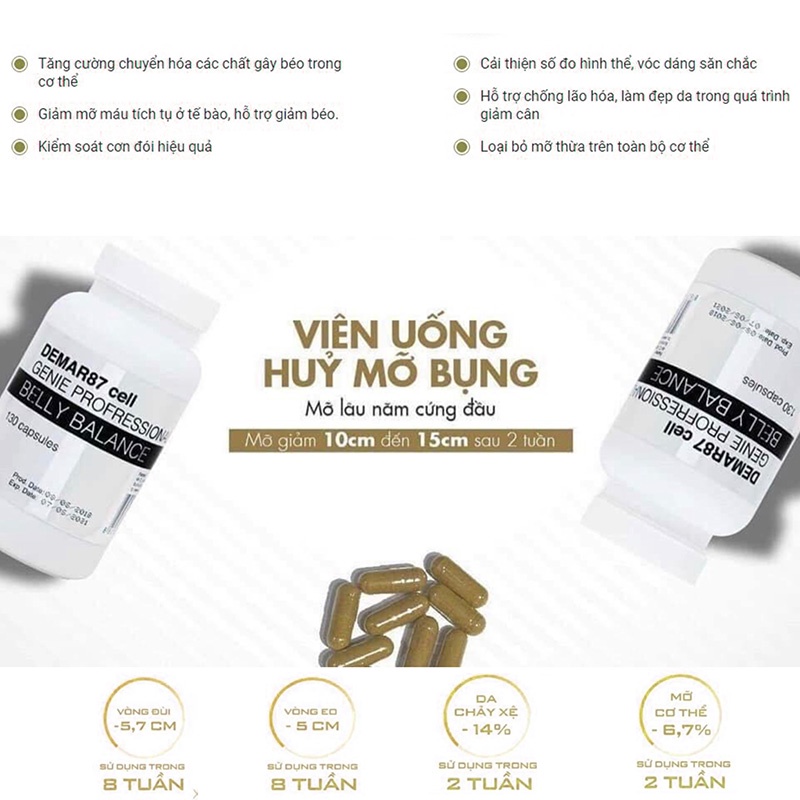 Viên Uống Hủy Mỡ Bụng Genie Demar87 Cell Professional Belly Balance 130 Viên Hàn Quốc