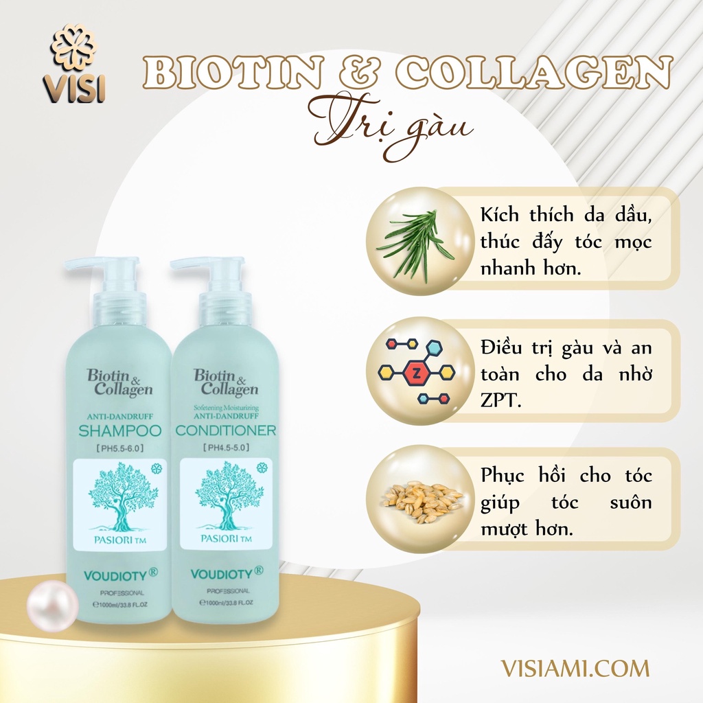 Dầu gội xả Biotin Collagen Voudioty 500 - 1000ml chống rụng tóc, phục hồi , giảm gàu, kiểm soát dầu
