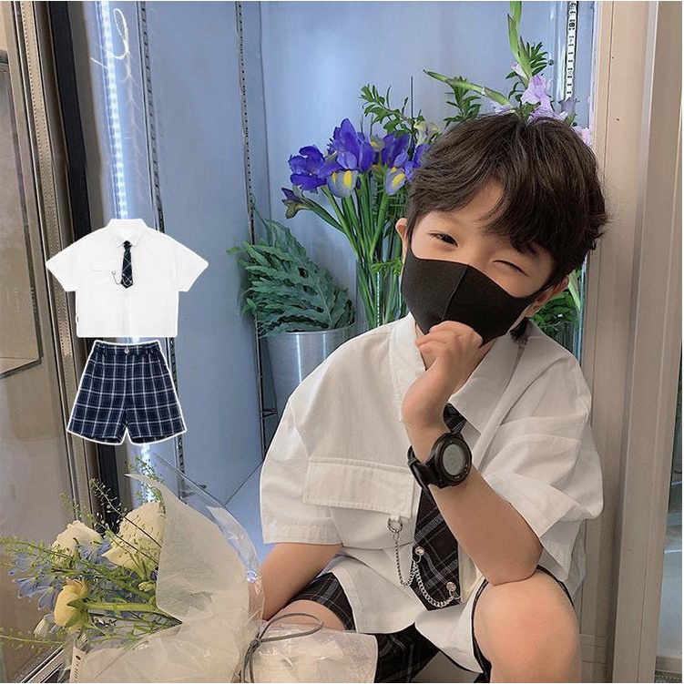 Set sơ mi ngắn tay mix short kèm Cà Vạt cho bé S926