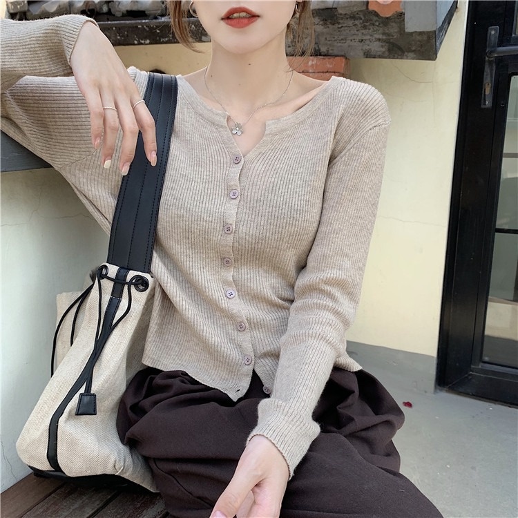 ZHELIHANGFEI Áo Cardigan Dệt Kim Tay Dài Cổ Chữ V Lưng Cao Thời Trang Trẻ Trung