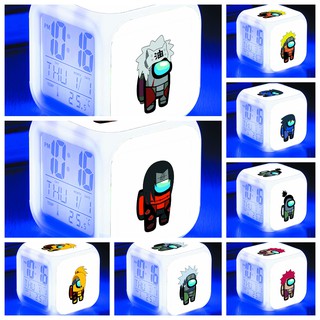 Đồng hồ báo thức để bàn đổi màu đèn led IN HÌNH Among us Sasuke Naruto game chibi
