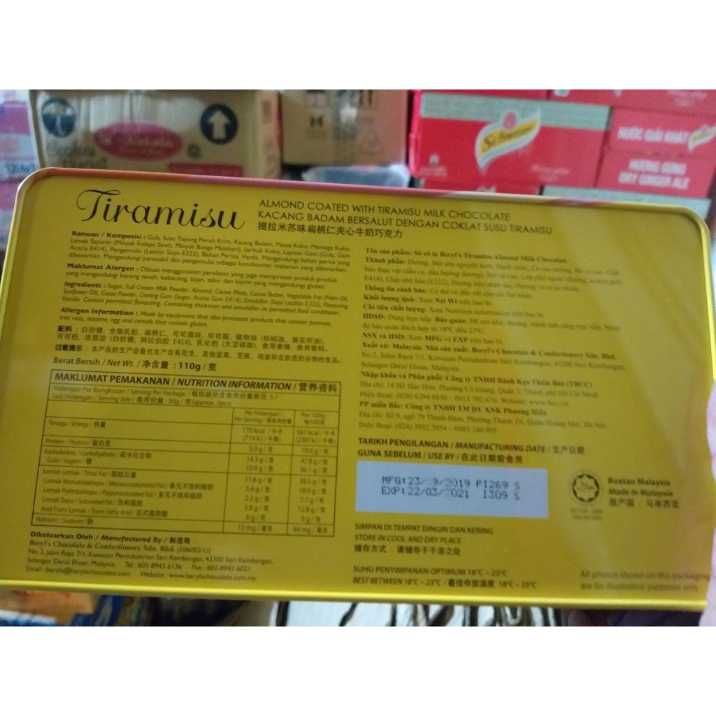 Socola BERYL’S hộp thiếc Almond Malaysia