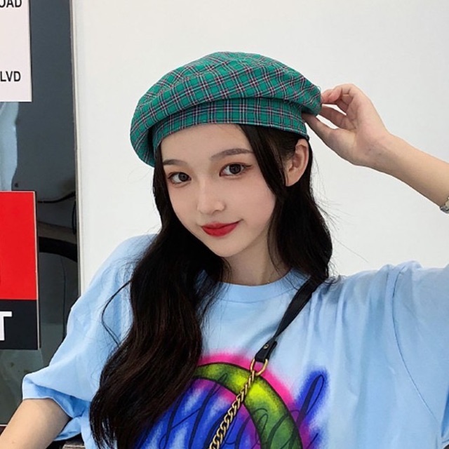 Mũ nồi beret caro viền xinh lung linh lun