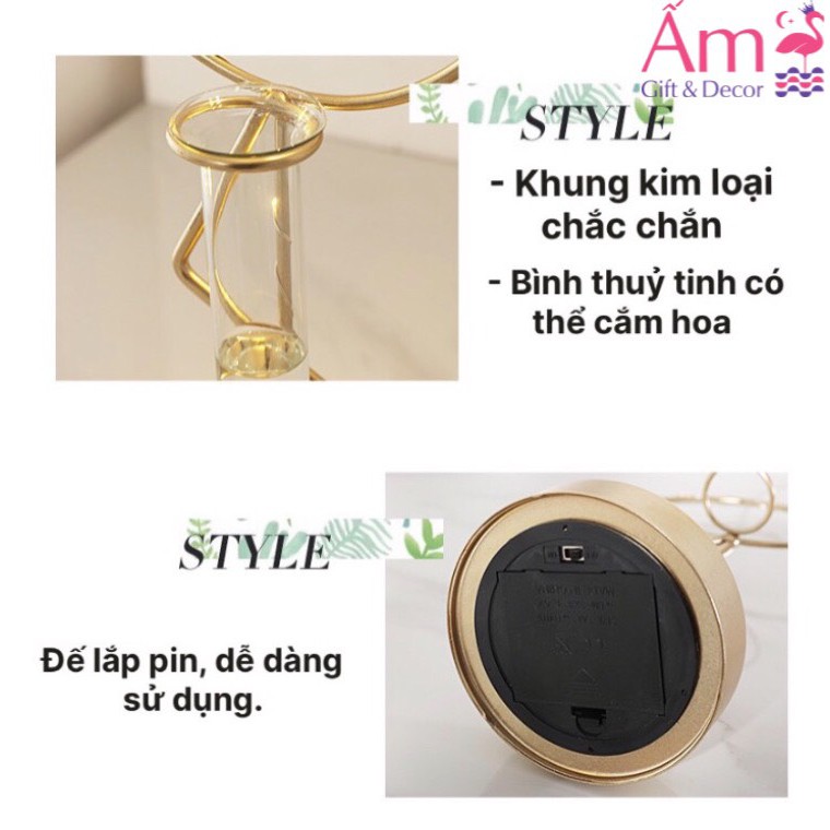 Bình Hoa Con Hạc Ấm Gift &amp; Decor Kim Loại Vàng Có Đèn Led ( Dùng Pin) Kích Cỡ 10 x 35cm