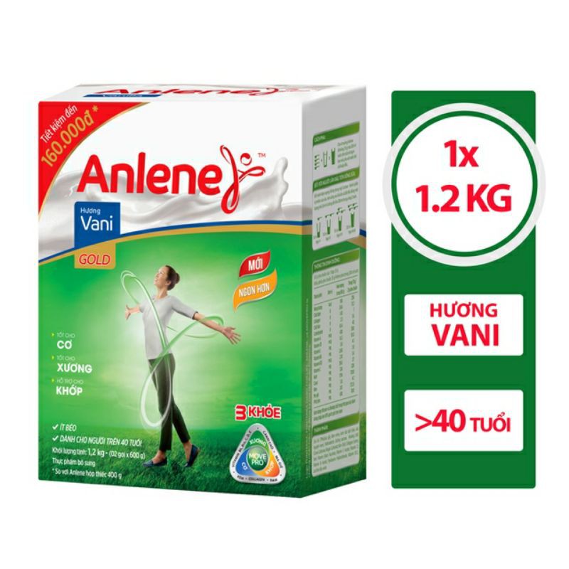 (hsd 2022) Sữa bột Anlene MovePro Gold Vani hộp 1,2kg (Trên 40 tuổi)