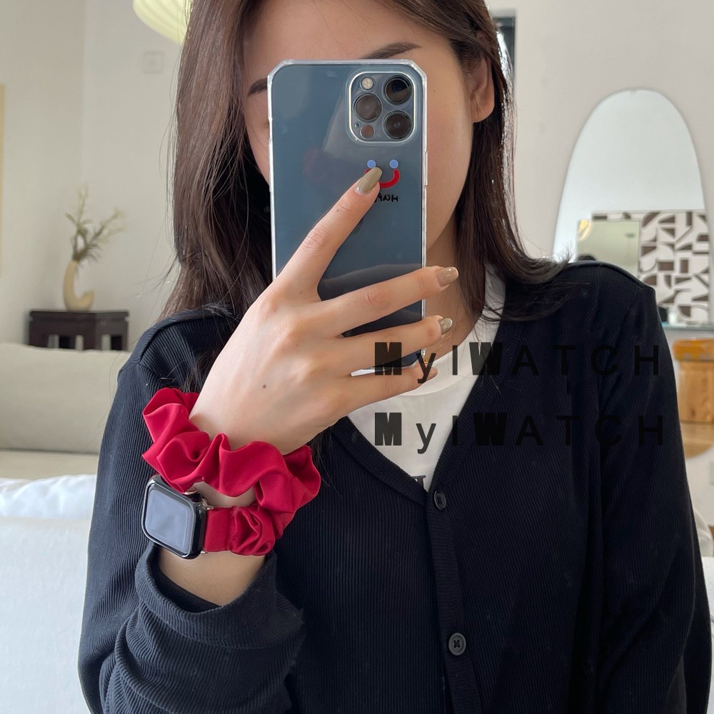 Dây Buộc Tóc 5 Màu + Dây Đeo Kim Loại Thời Trang Cho Apple Iwatch 6 5 Se 4 3 2 38mm 40mm 42mm 44mm