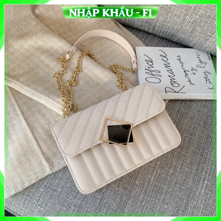 [Cao Cấp - Freeship]  Túi xách nữ Túi đeo chéo nữ Da vân khóa gương Màu trắng đỏ đen Cao cấp công sở đi làm dự tiệc
