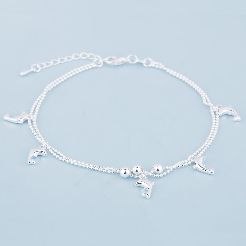 Lắc Chân Nữ Bạc 925 Thiết Kế Hình Cá Heo Phong Cách Hàn Quốc UMI JL027