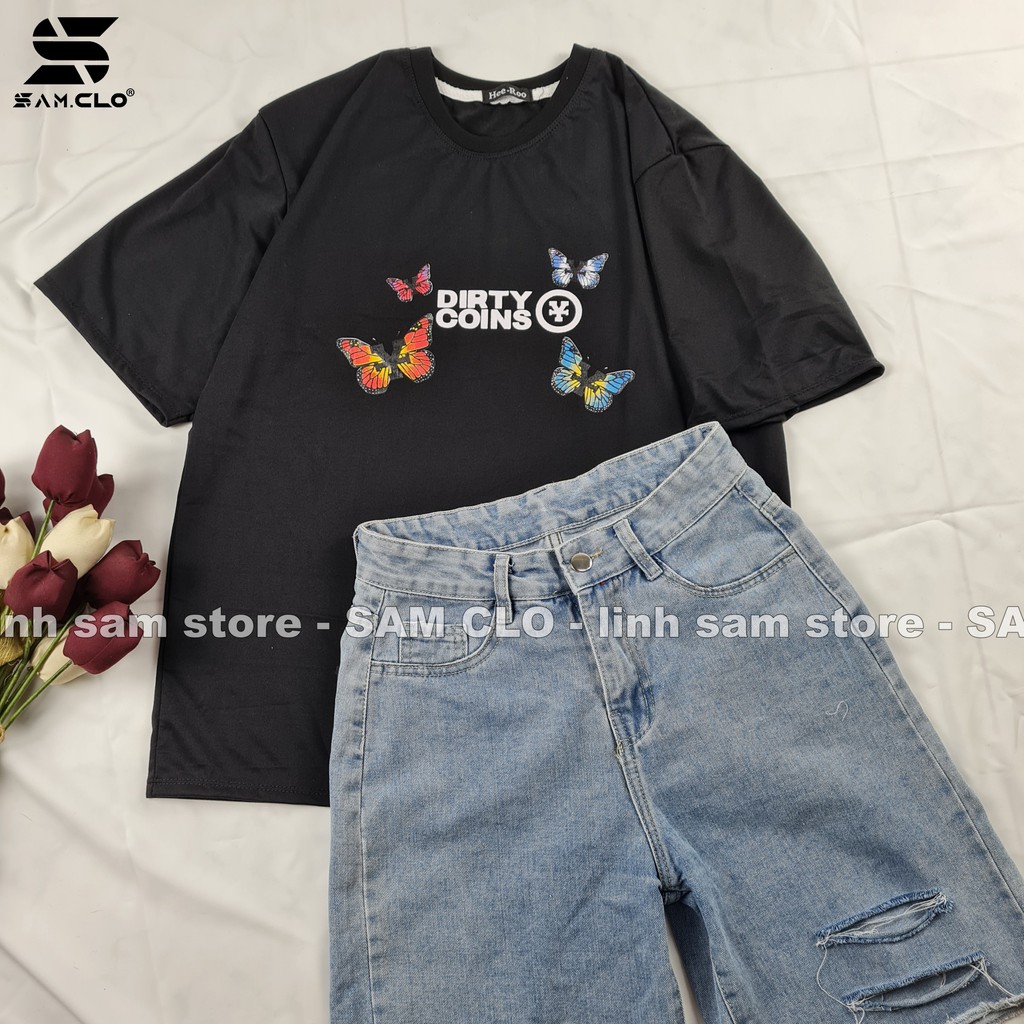 Áo thun nữ tay lỡ freesize phông form rộng dáng Unisex, mặc cặp, nhóm, lớp in hình BƯỚM COIN | BigBuy360 - bigbuy360.vn
