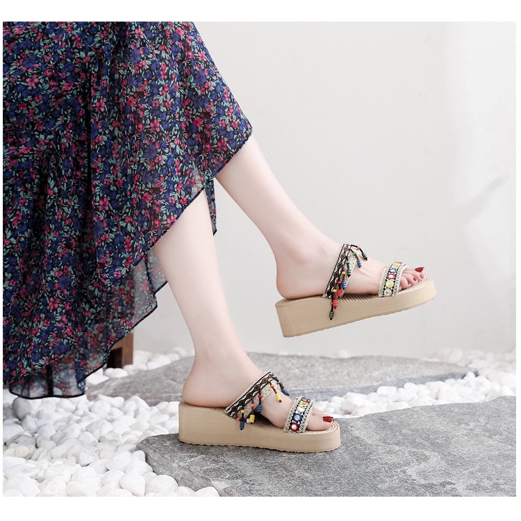 Dép Xỏ Ngón Đi Biển Đế Dày Phong Cách Dân Tộc Mới