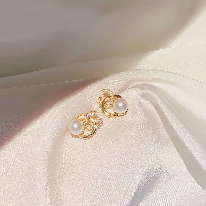 Bông Tai Bạc 925 Đính Đá Ngọc Trai Thời Trang Cao Cấp Đơn Giản