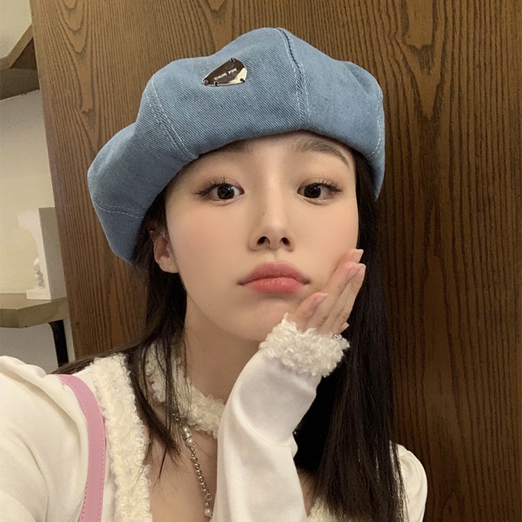 Mũ beret MG STUDIO vải denim có khóa kim loại 3 màu sắc