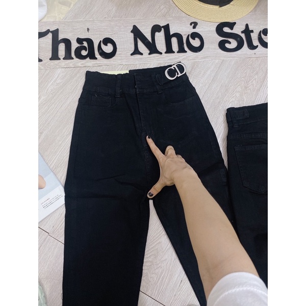 quần jean đen lưng cao đính logo CD(hình thật 100%)