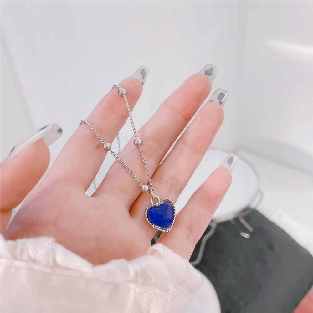 Vòng cổ Thép Titan Phối Mặt Đá Hình Trái Tim Thời Trang Hàn QuốcYanqueens Quà tặng trang sức