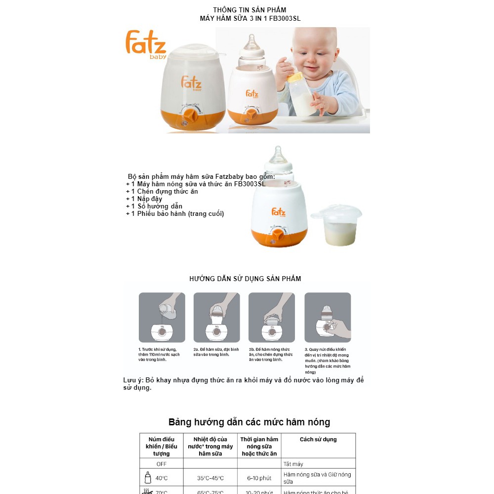 (Bảo hành 12 tháng) Máy hâm nóng sữa và thức ăn 3 chức năng Fatz Baby FB3003SL