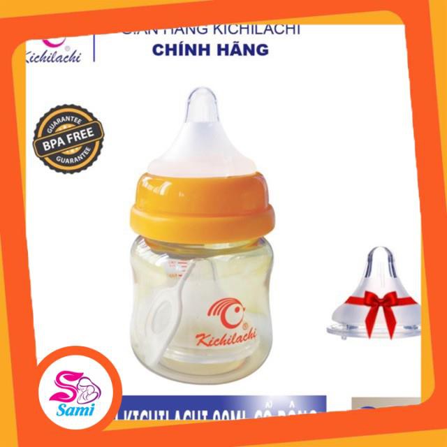 Bình Sữa Kichilachi PPSU Sơ Sinh Cổ Rộng, Núm Vú Silicone Siêu Mềm , Chống Sặc Và Chống Đầy Hơi Cho Bé 90ml