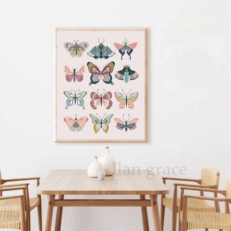 Tranh Vải Bạt Treo Tường In Hình Bươm Bướm Cổ Điển Trang Trí Nhà Cửa