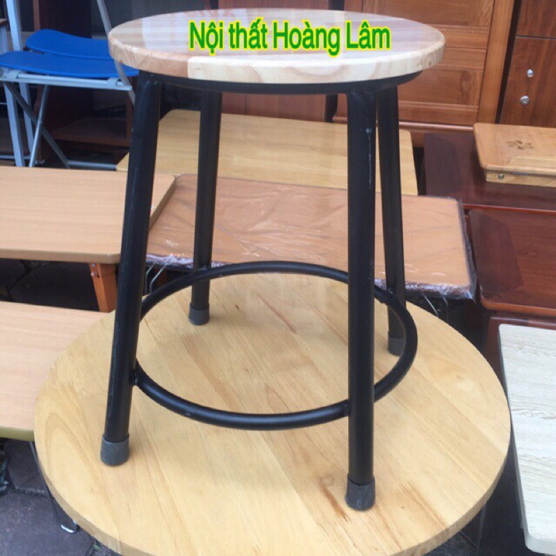 (Hoả tốc 1 giờ ) Ghế đôn tròn chân sắt mặt gỗ cao su | BigBuy360 - bigbuy360.vn