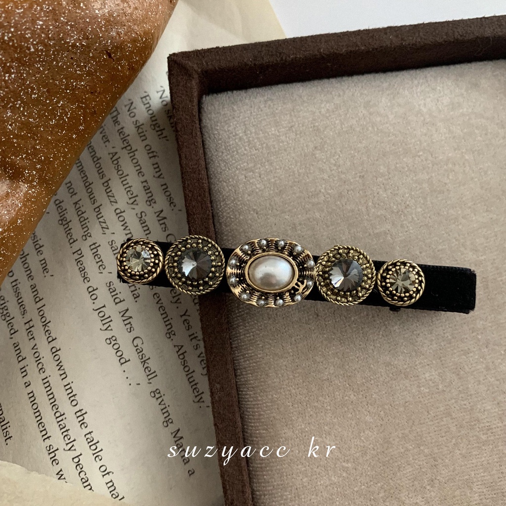 Kẹp tóc chữ nhất đính đá và ngọc trai giả thời trang Hàn Quốc cho nữ