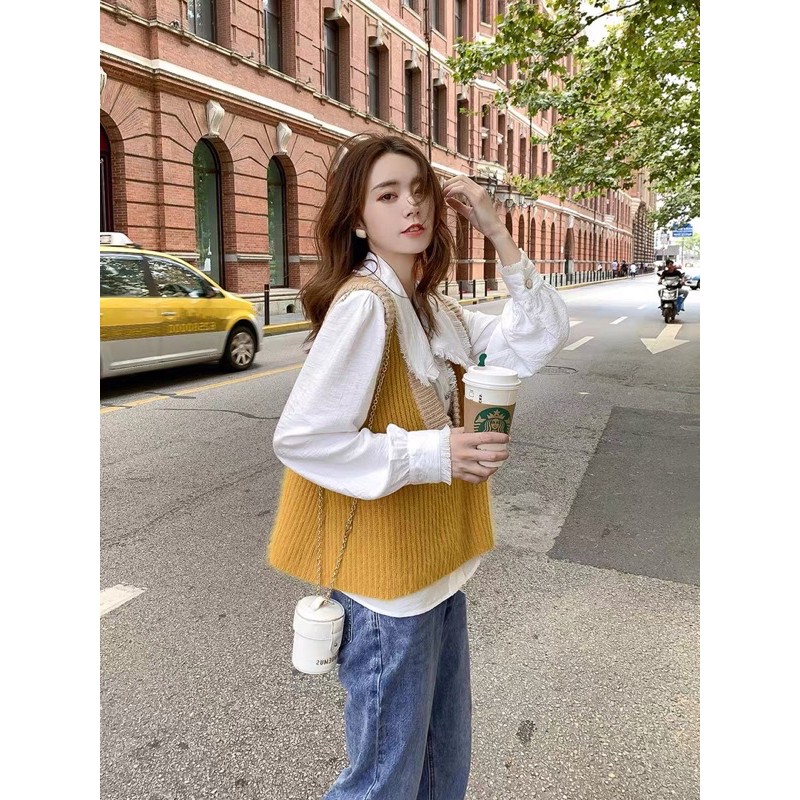 Áo gile ulzzang màu vàng