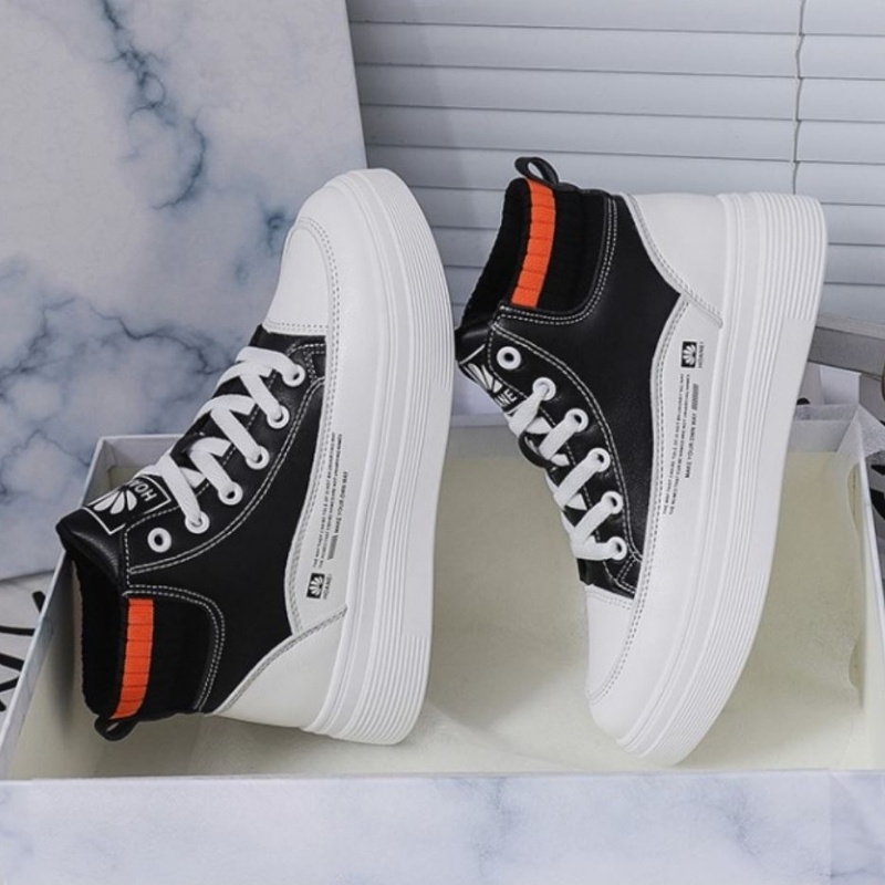 Giày thể thao nữ, giày độn đế nữ đế bằng bánh mì da mềm màu đen trắng năng động trẻ trung hot trend đẹp DVT 1017705