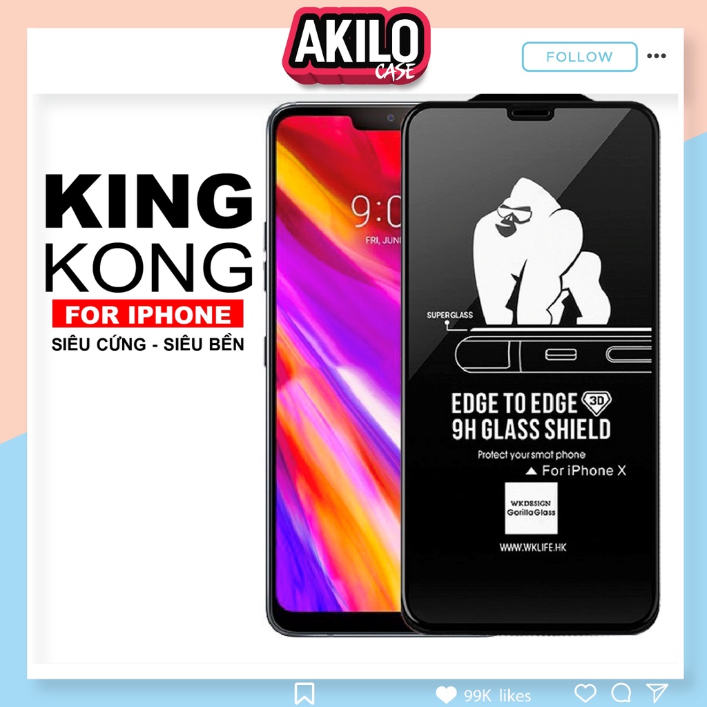 Kính cường lực iphone , Kính King Kong 3D miếng dán màn hình Iphone 13, iphone các đời 7/7plus/8/8Plus