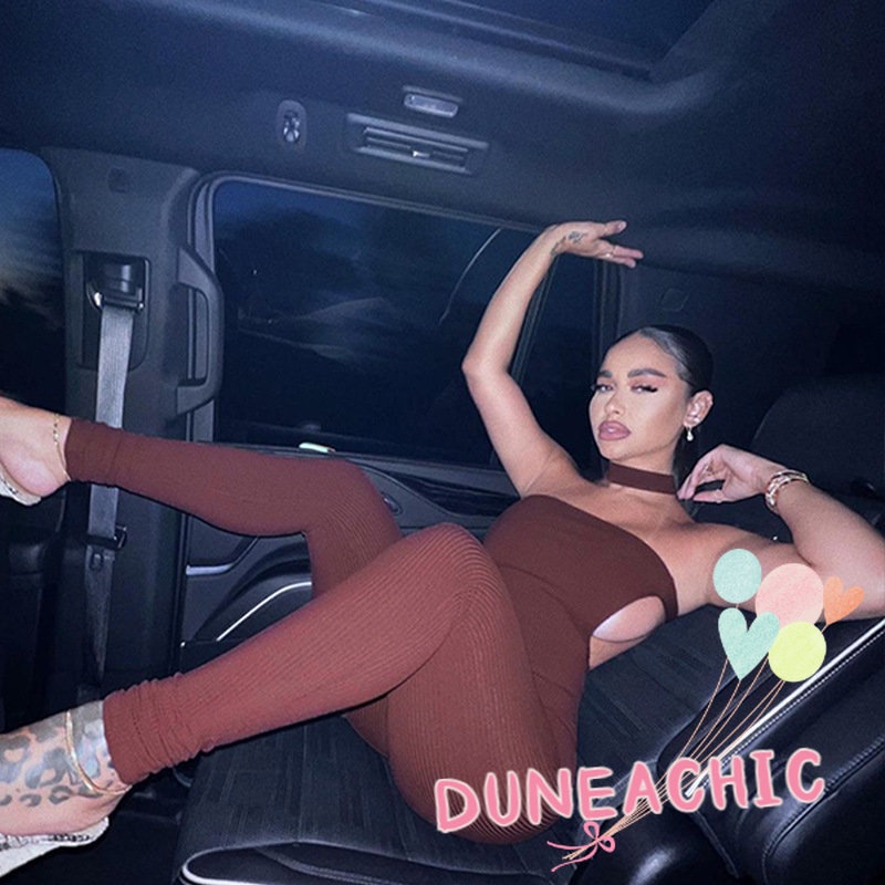 DUNEA Áo liền quần không tay hở lưng thời trang quyến rũ dành cho nữ