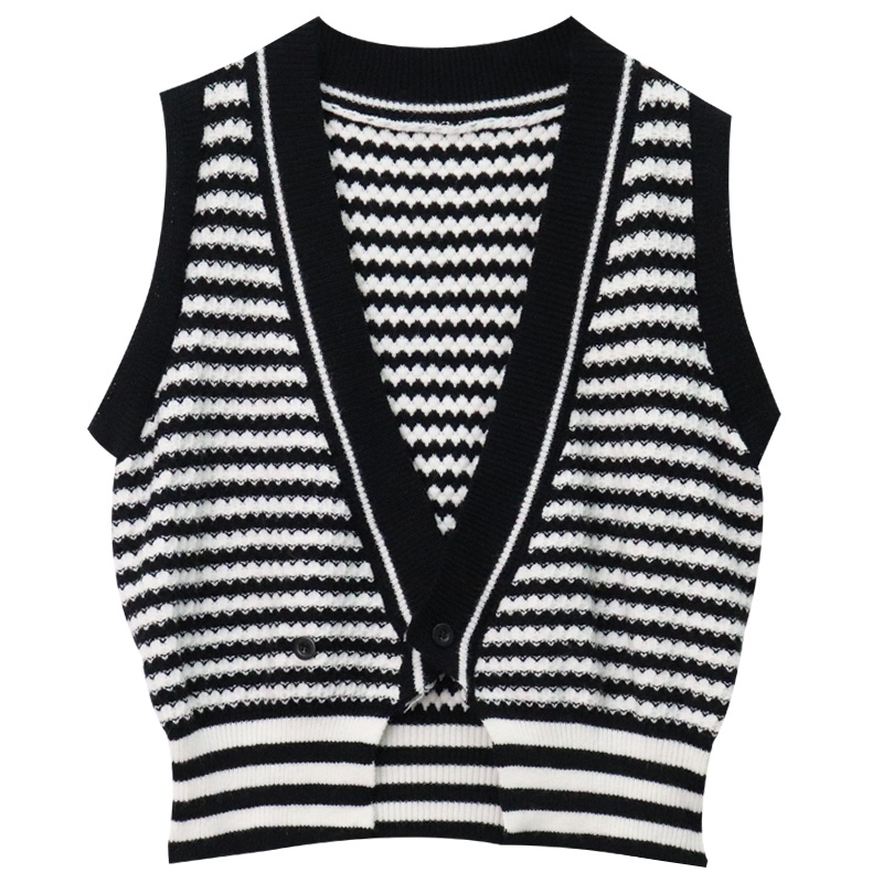 Áo gile len Hàn Quốc croptop Kẻ Sọc Kiểu Cổ V Hàn Quốc Họa Tiết Dễ Thương Ulzzang thời trang Xiaozhainv vn | BigBuy360 - bigbuy360.vn