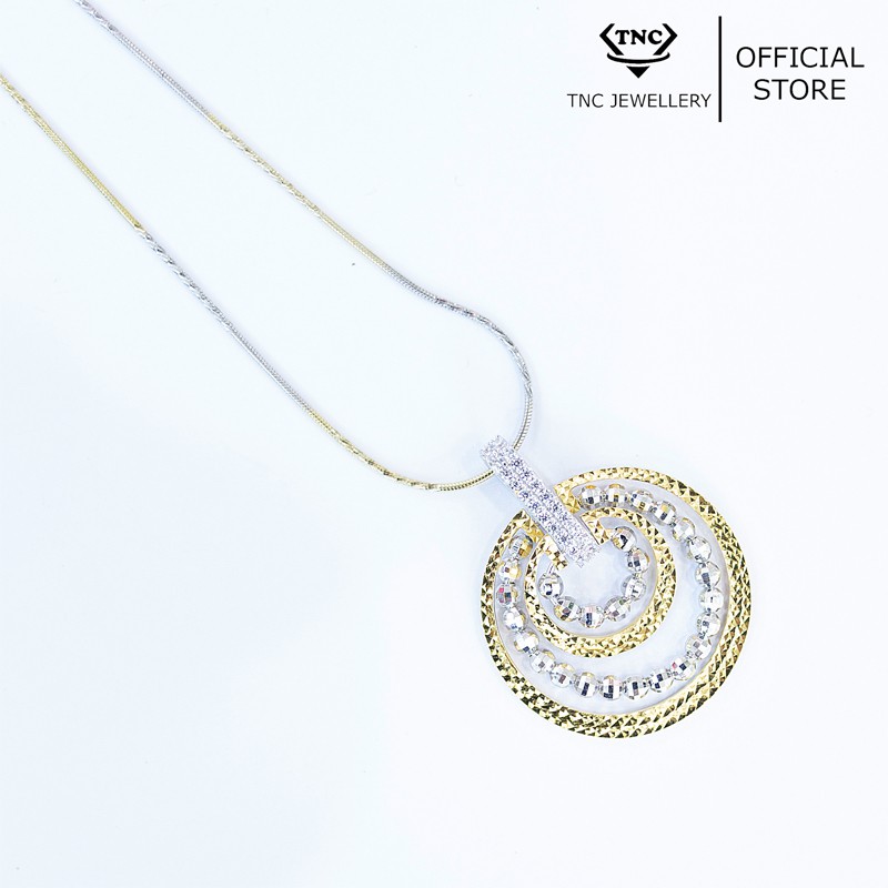 Dây chuyền bạc xi vàng đẹp sang trọng cho nữ vòng tròn kép đính đá -Trang sức TNC Jewellery