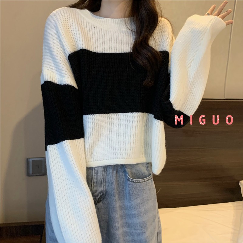 Áo Len Tay Dài Dáng Rộng Họa Tiết Kẻ Sọc Phong Cách Hong Kong Cổ Điển | BigBuy360 - bigbuy360.vn