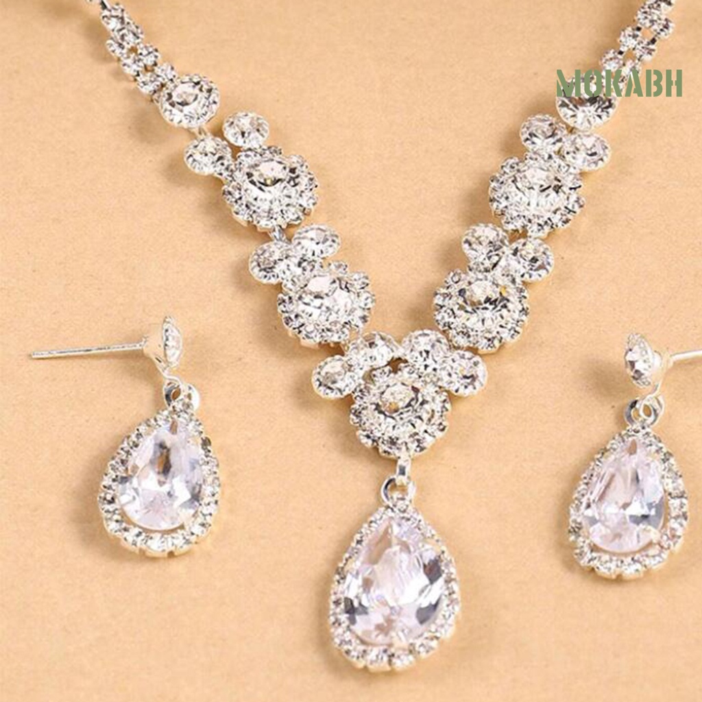 1 Set Vòng cổ Và Bông Tai Bằng Hợp Kim Đính Đá Lấp Lánh Sang Trọng