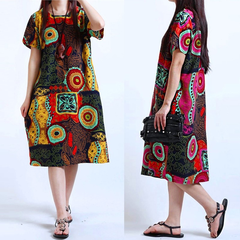 Đầm thun thời trang nữ tính họa tiết nổi bật | BigBuy360 - bigbuy360.vn