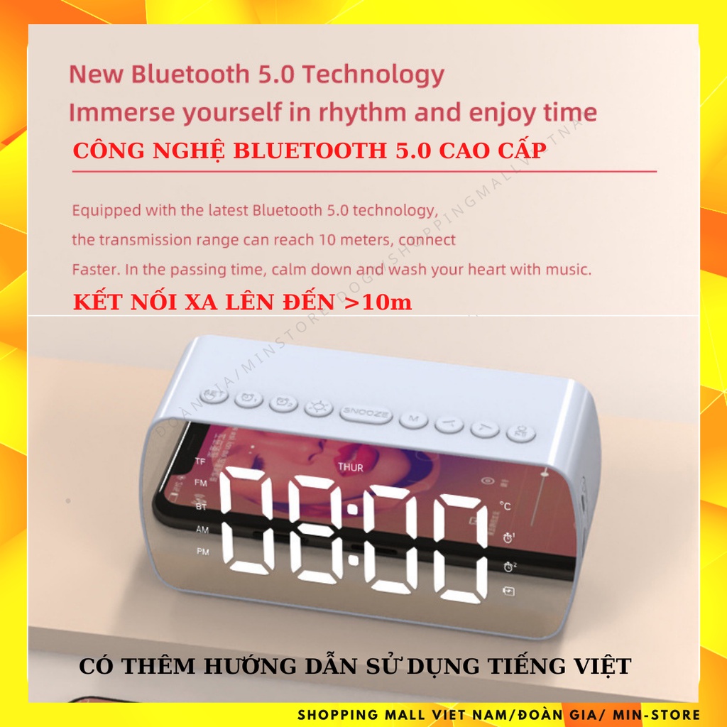 Loa bluetooth kết hợp đồng hồ đa chức năng G10 có báo thức, hiển thị nhiệt độ, phát nhạc, đài FM, cắm thẻ nhớ, Jack 3,5m