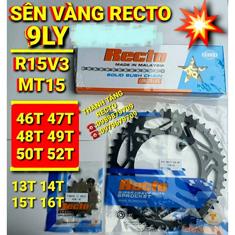 NHÔNG SÊN DĨA 💥GIÁ 599K💥 R15V3/MT15/FZ 155i/XSR 155/46T 47T 48T 49T 50T 52T/ SÊN VÀNG 9LY RECTO NHÔNG 13T 14T 15T 16T