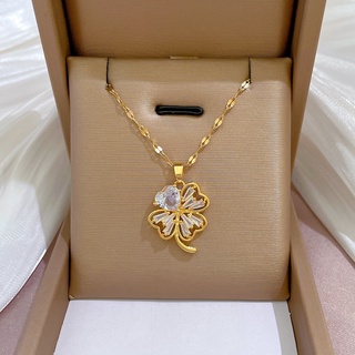 DALATI Dây Chuyền Thép Titan Mặt Hình Bông Hoa Đính Đá Sang Trọng Cho Nữ