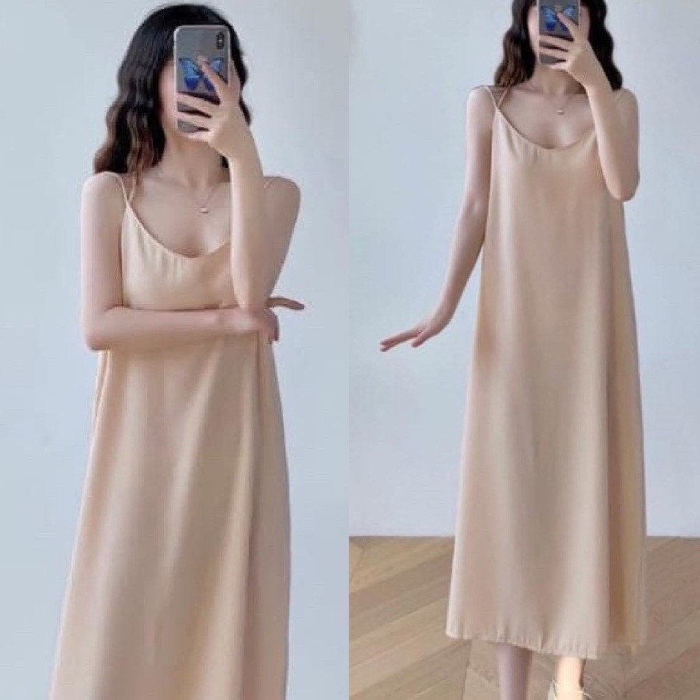 Đầm 4 dây chéo FM Style dáng suông nữ hoạ tiết trơn phong cách Hàn Quốc  I Fm Style Online 220319118