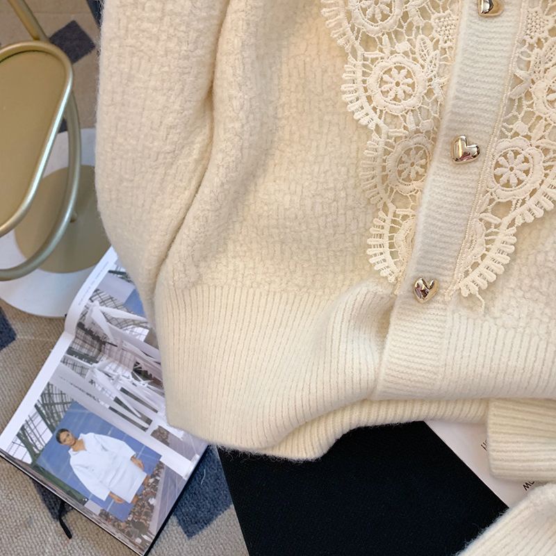 Áo Khoác Cardigan Dệt Kim Phối Ren Phong Cách Retro Cho Nữ  tao bao
