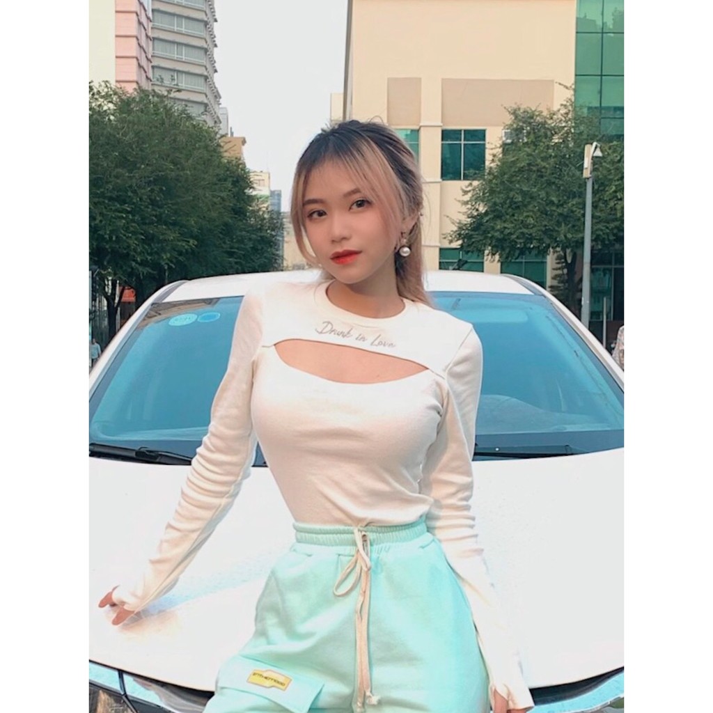 Áo trắng dài tay - Drunk in love white croptop