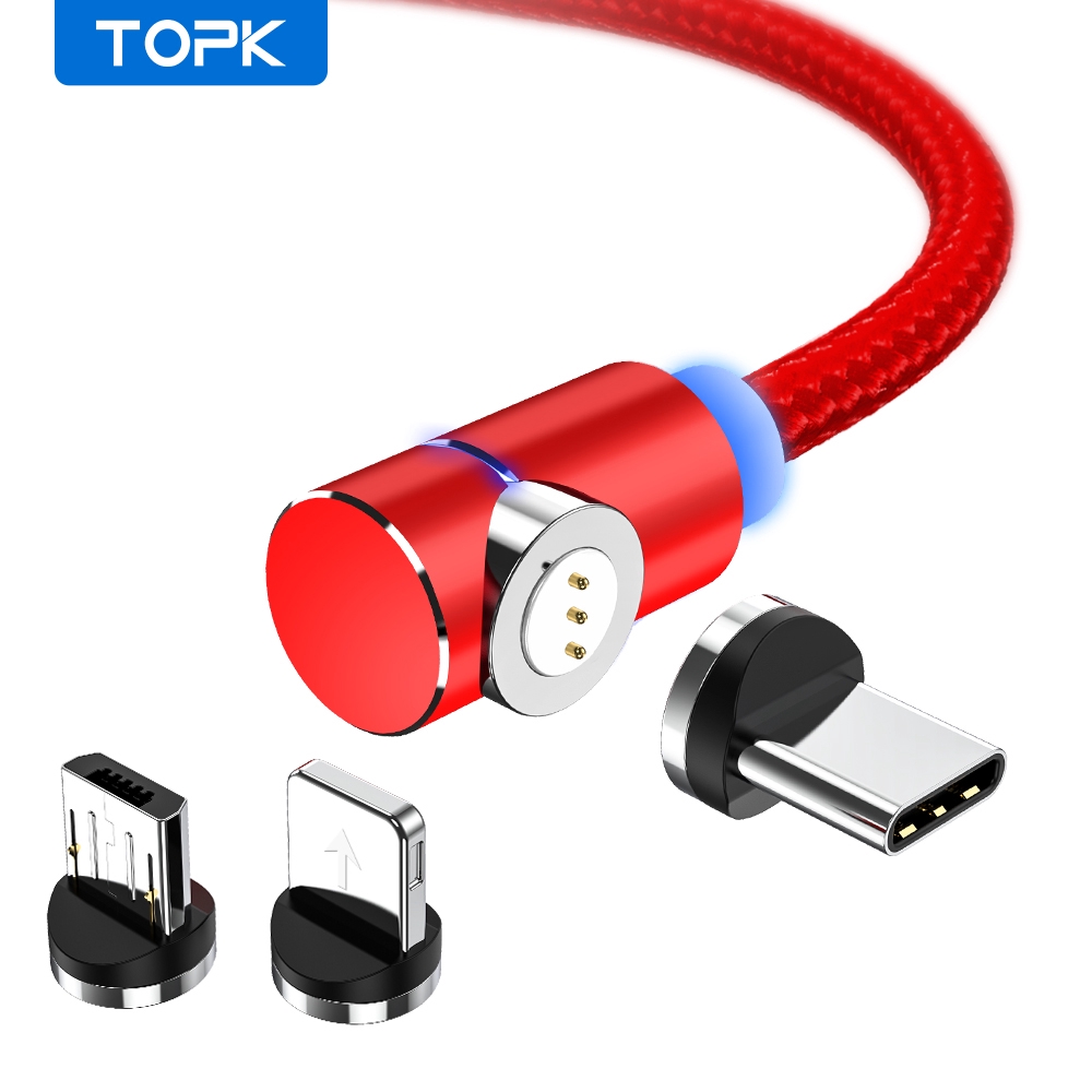 Dây Cáp Sạc Nhanh TOPK AM69 Cổng Micro USB Từ Tính Tháo Rời Được Góc Hình Chữ L 3A